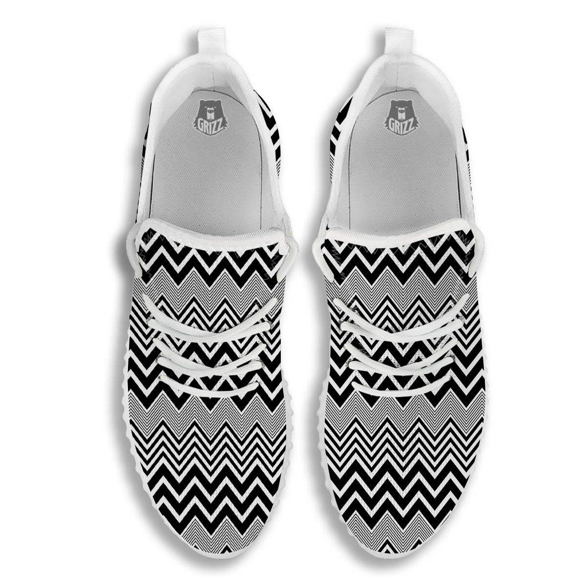 Zigzag White And Black Print Pattern White Walking Shoes-grizzshop