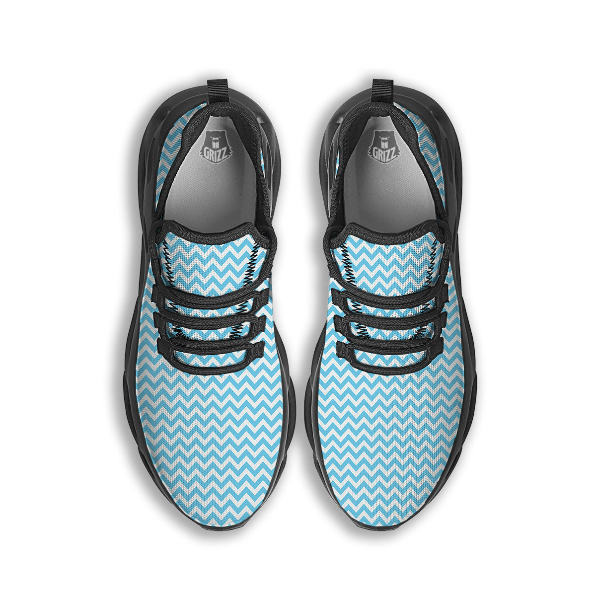Zigzag White And Blue Print Pattern Black Running Shoes-grizzshop