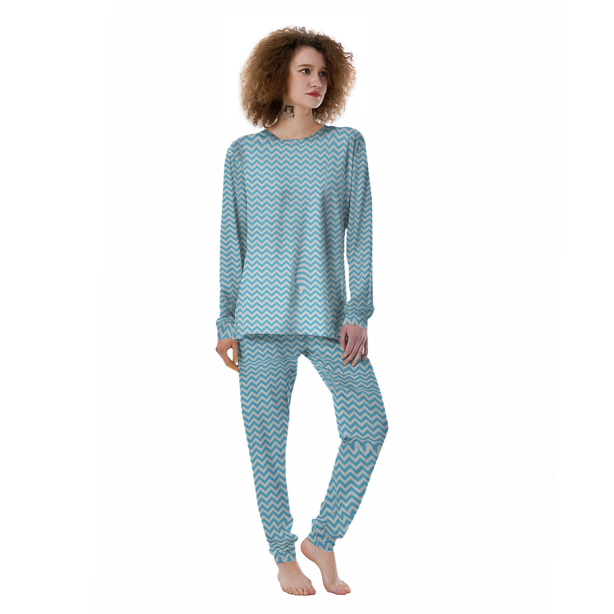 Zigzag White And Blue Print Pattern Women's Pajamas-grizzshop