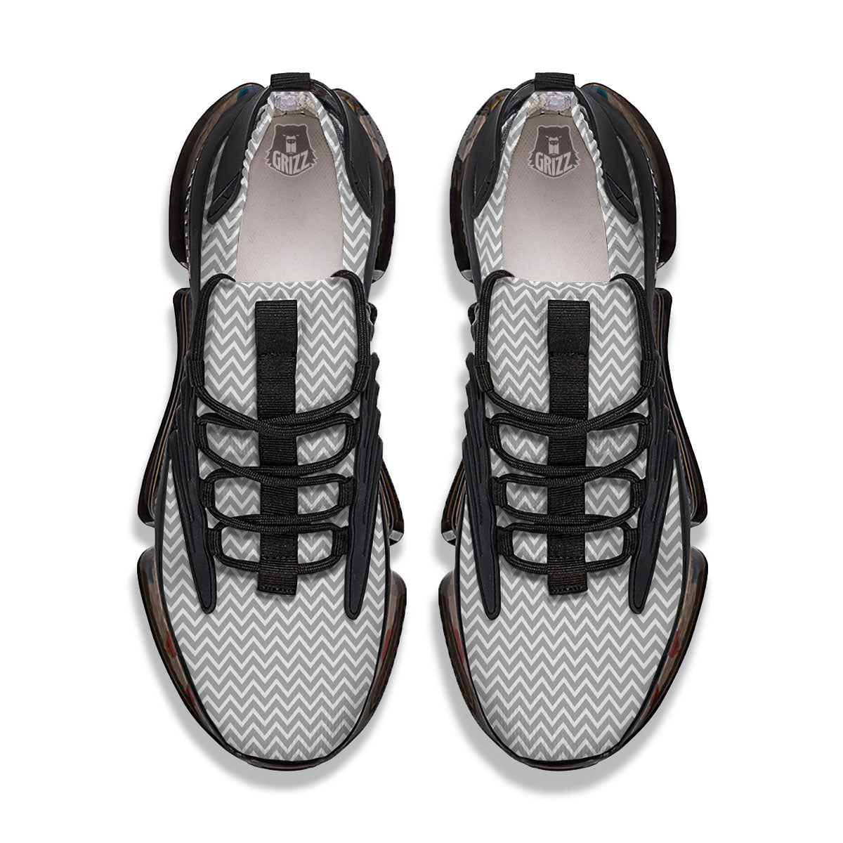 Zigzag White And Grey Print Pattern Black Gym Shoes-grizzshop