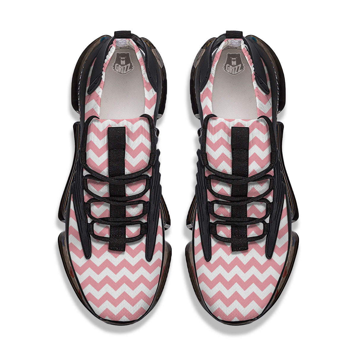 Zigzag White And Pink Print Pattern Black Gym Shoes-grizzshop
