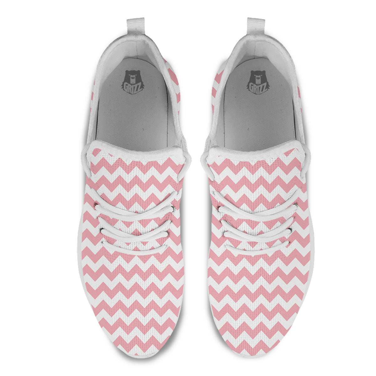 Zigzag White And Pink Print Pattern White Athletic Shoes-grizzshop