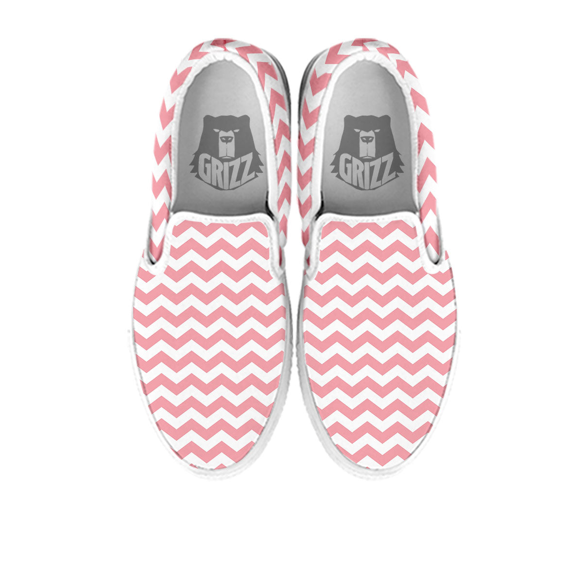 Zigzag White And Pink Print Pattern White Slip On Shoes-grizzshop