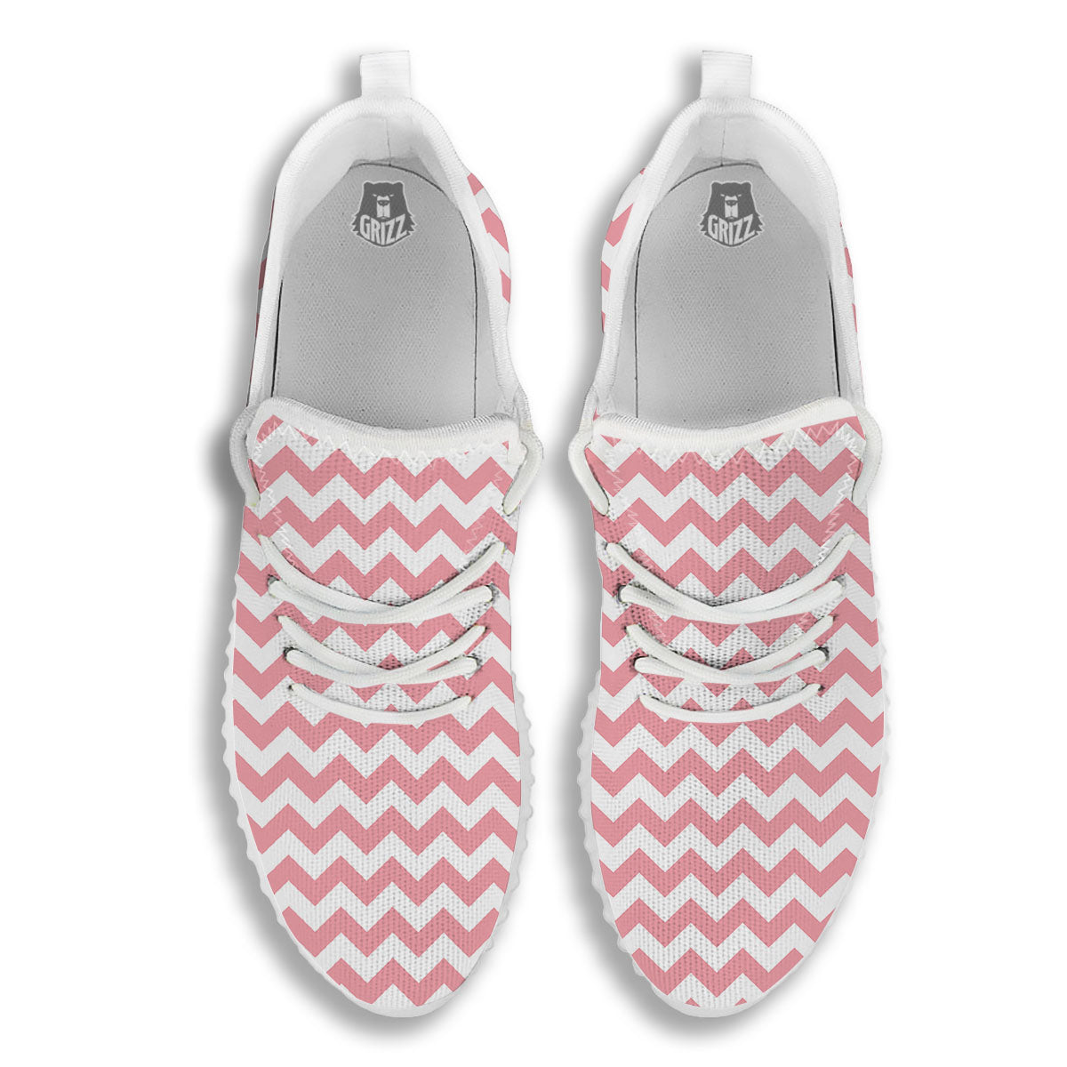 Zigzag White And Pink Print Pattern White Walking Shoes-grizzshop