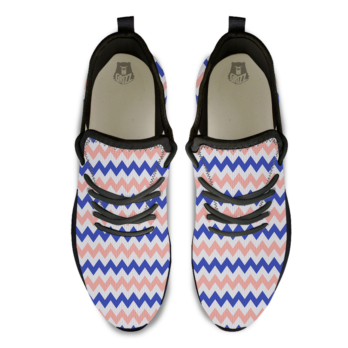 Zigzag White Pink And Navy Print Pattern Black Athletic Shoes-grizzshop