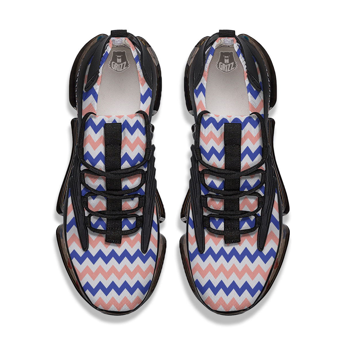 Zigzag White Pink And Navy Print Pattern Black Gym Shoes-grizzshop