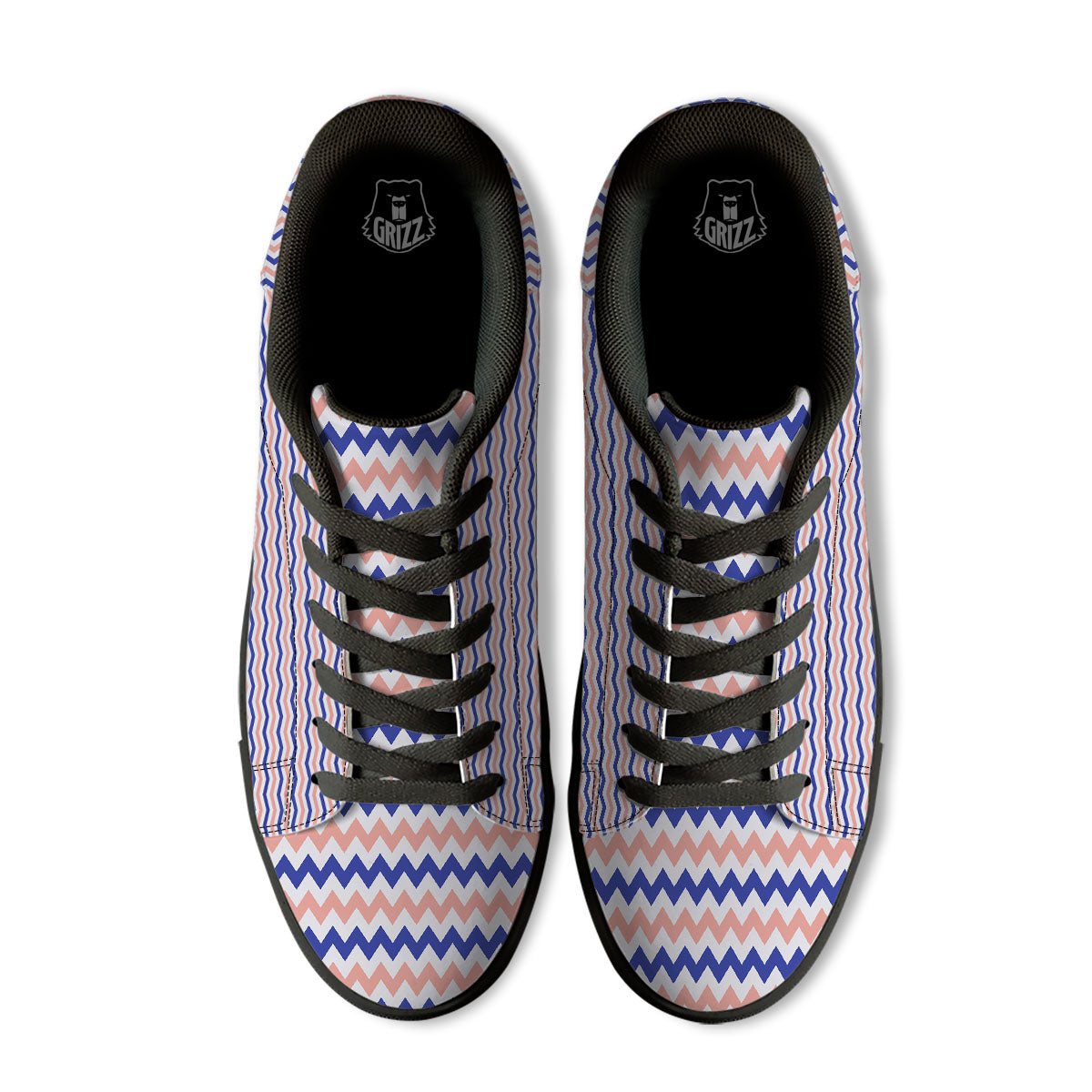 Zigzag White Pink And Navy Print Pattern Black Low Top Sneakers-grizzshop