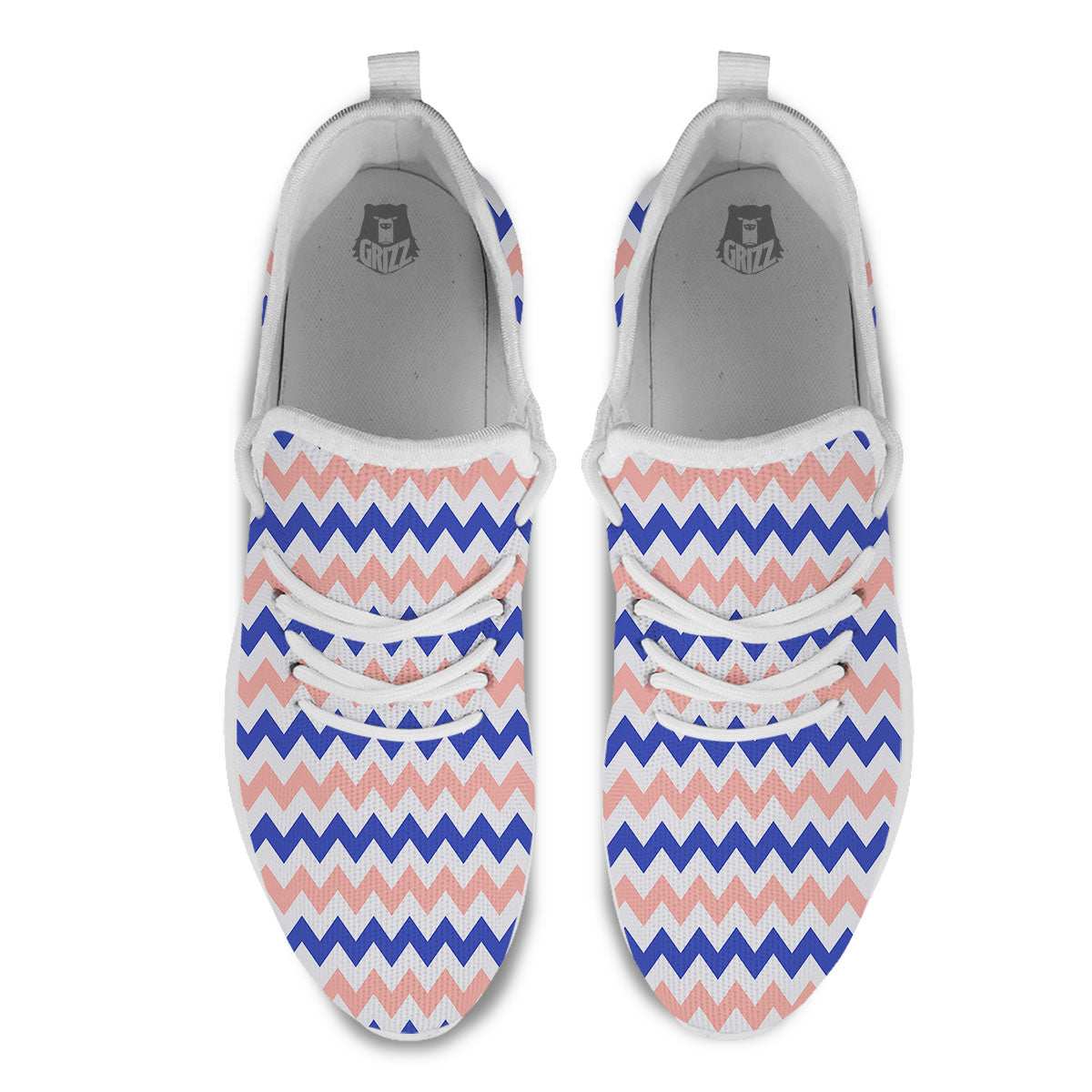 Zigzag White Pink And Navy Print Pattern White Athletic Shoes-grizzshop