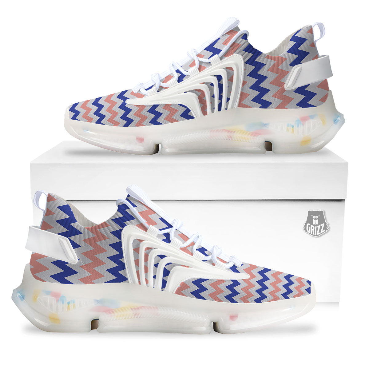 Zigzag White Pink And Navy Print Pattern White Gym Shoes-grizzshop