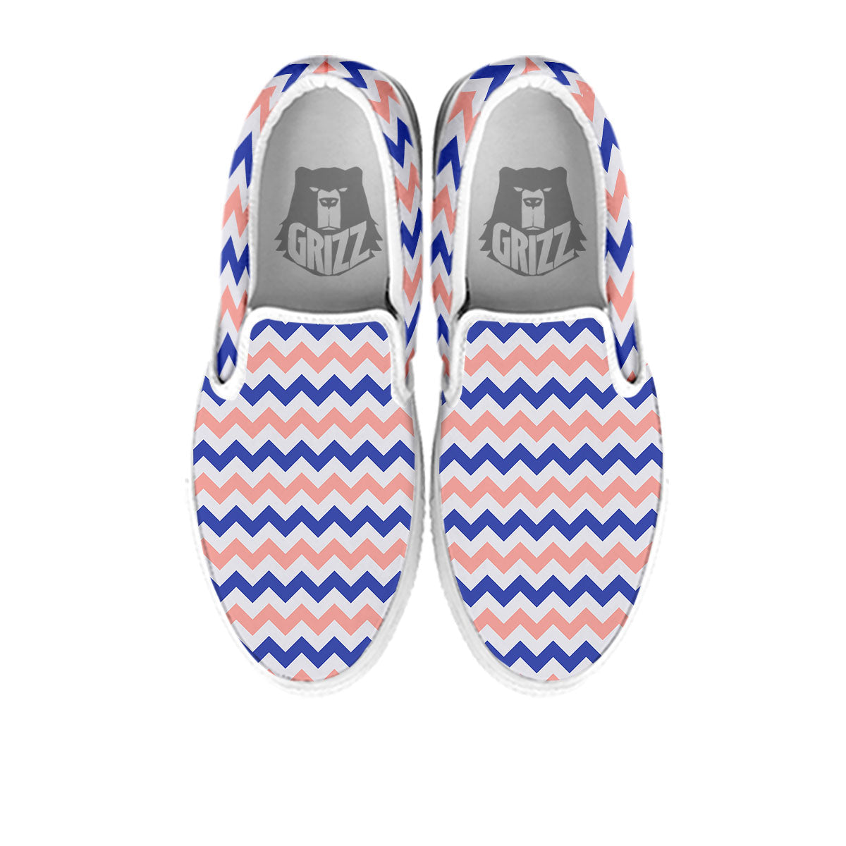 Zigzag White Pink And Navy Print Pattern White Slip On Shoes-grizzshop
