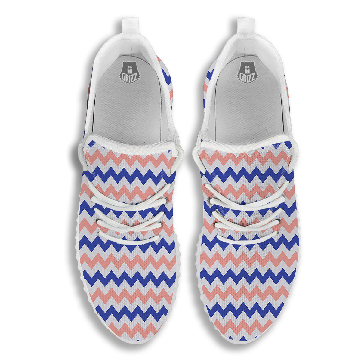 Zigzag White Pink And Navy Print Pattern White Walking Shoes-grizzshop