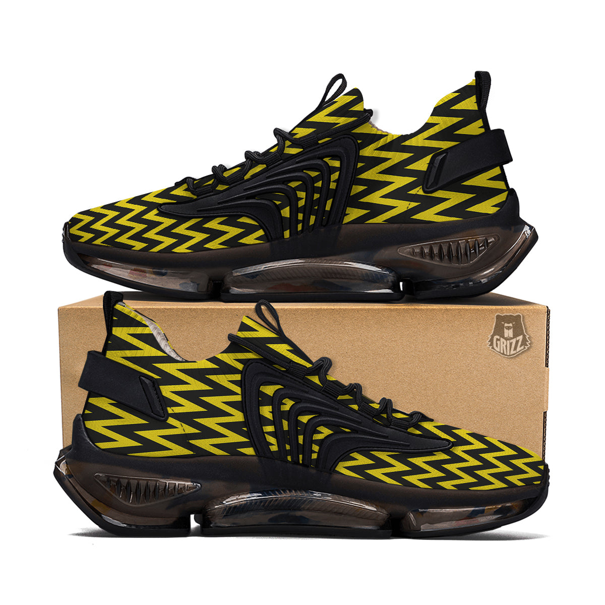 Zigzag Yellow And Black Print Pattern Black Gym Shoes-grizzshop