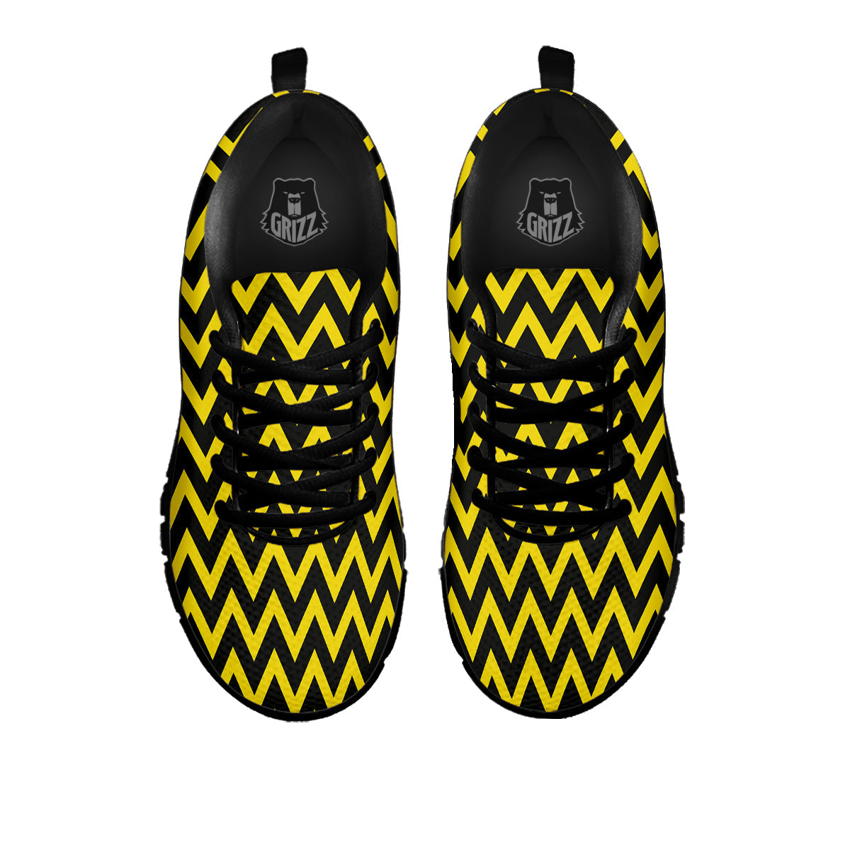 Zigzag Yellow And Black Print Pattern Black Sneaker-grizzshop