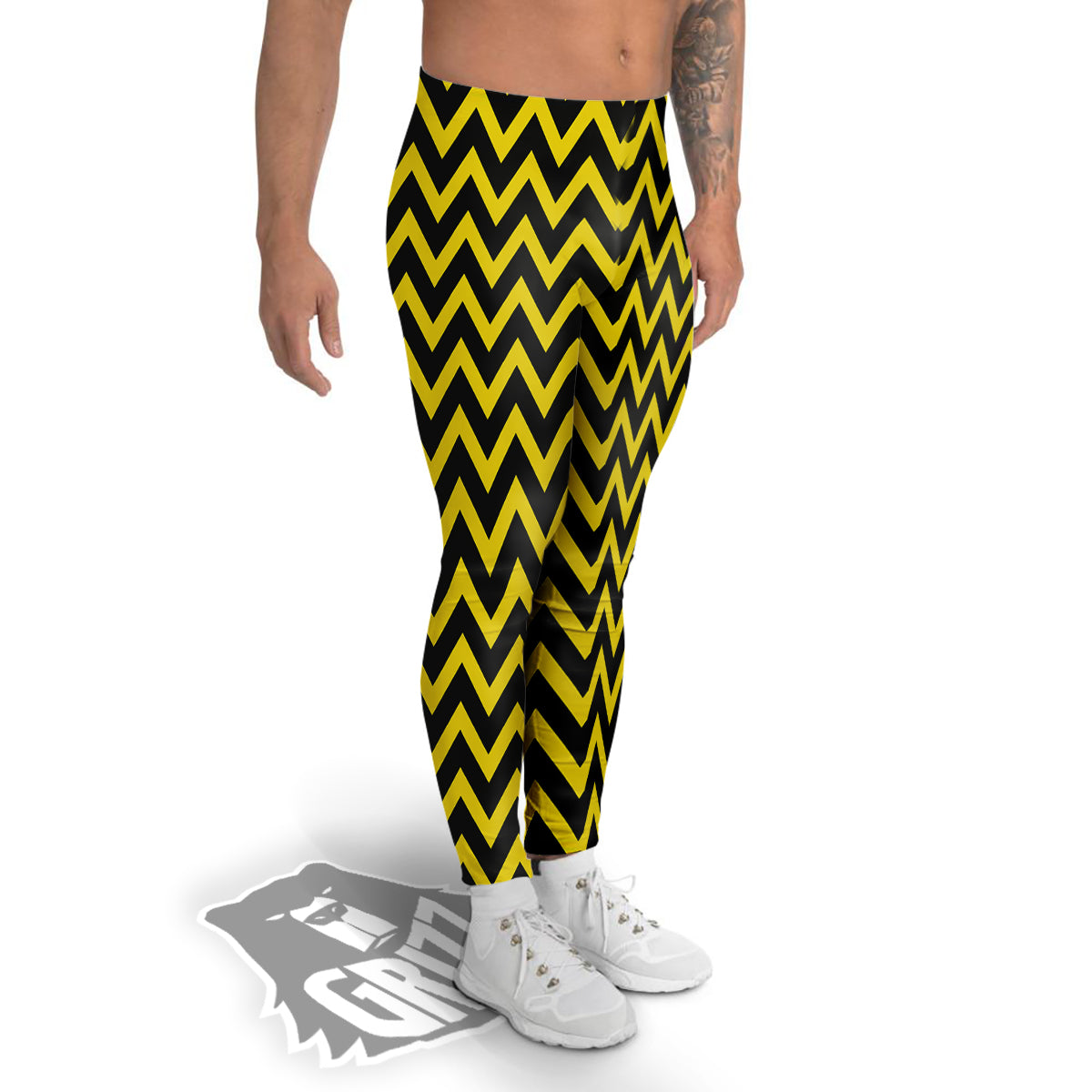 Zigzag Yellow And Black Print Pattern Men's Leggings-grizzshop