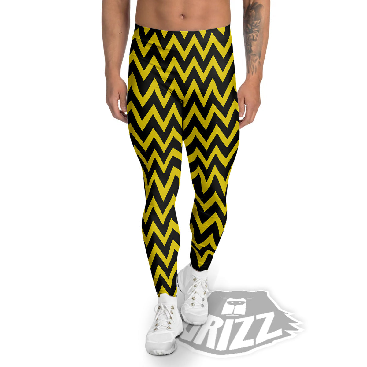 Zigzag Yellow And Black Print Pattern Men's Leggings-grizzshop
