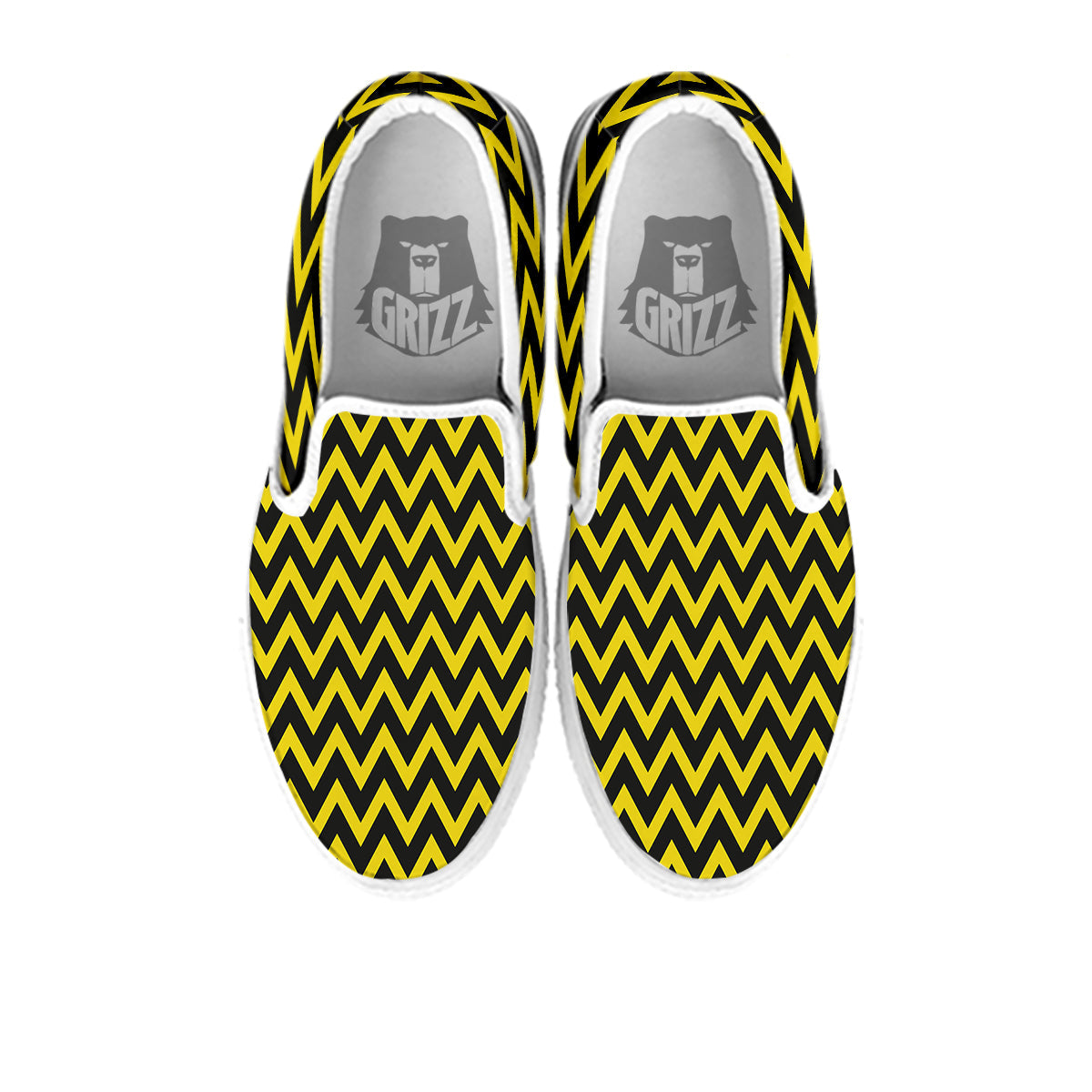 Zigzag Yellow And Black Print Pattern White Slip On Shoes-grizzshop