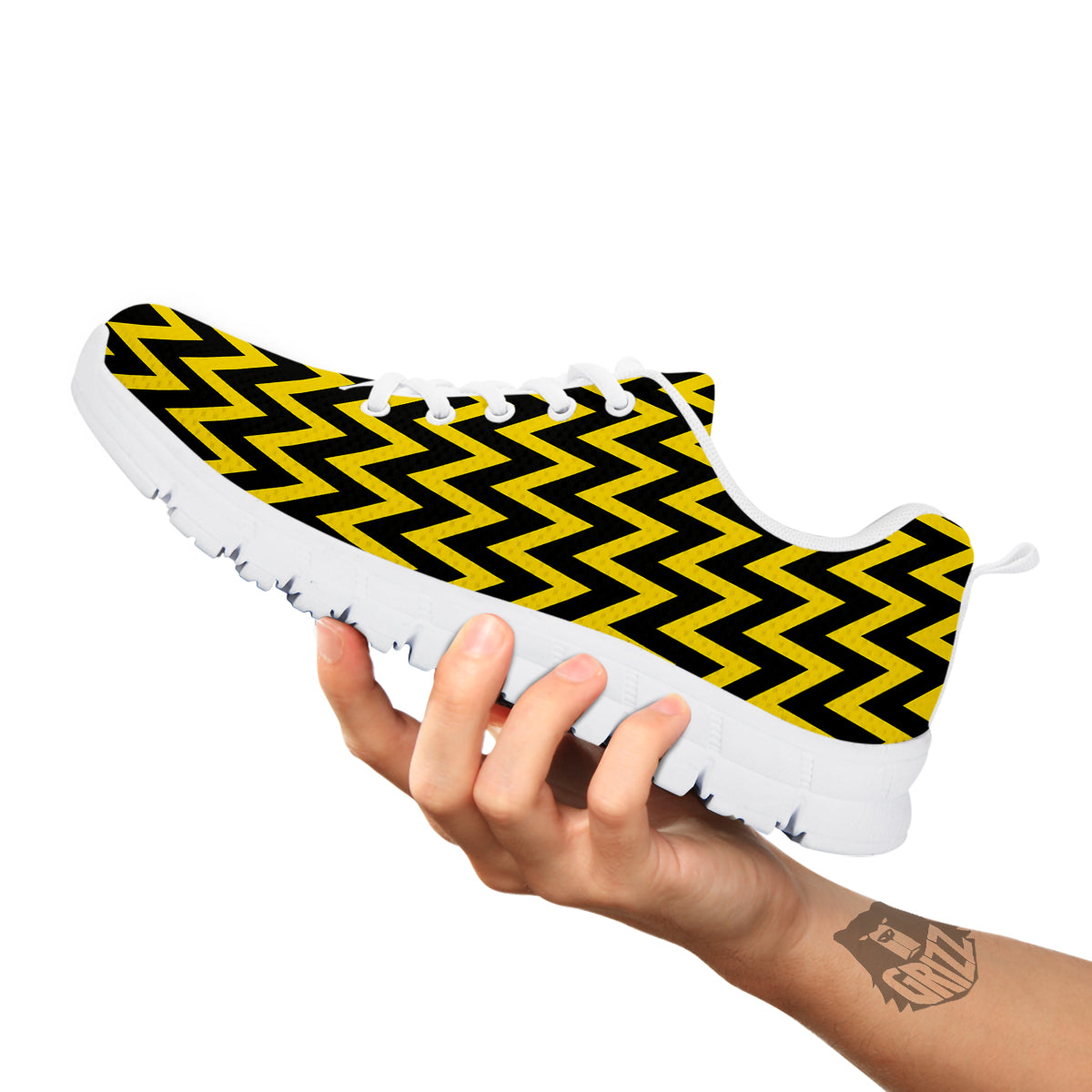 Zigzag Yellow And Black Print Pattern White Sneaker-grizzshop