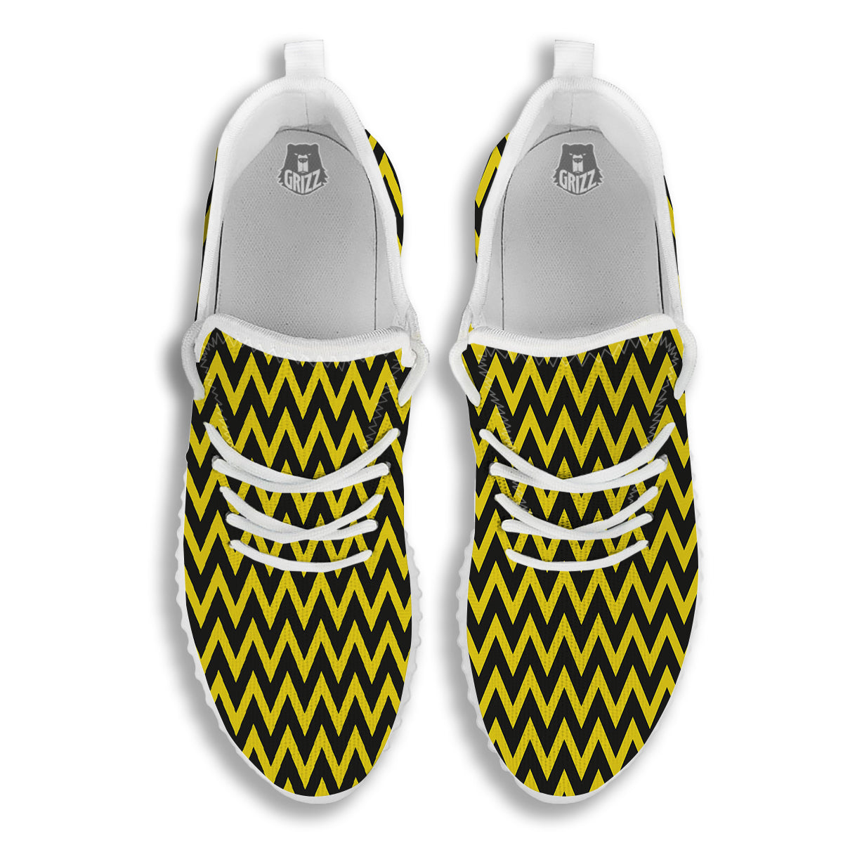 Zigzag Yellow And Black Print Pattern White Walking Shoes-grizzshop