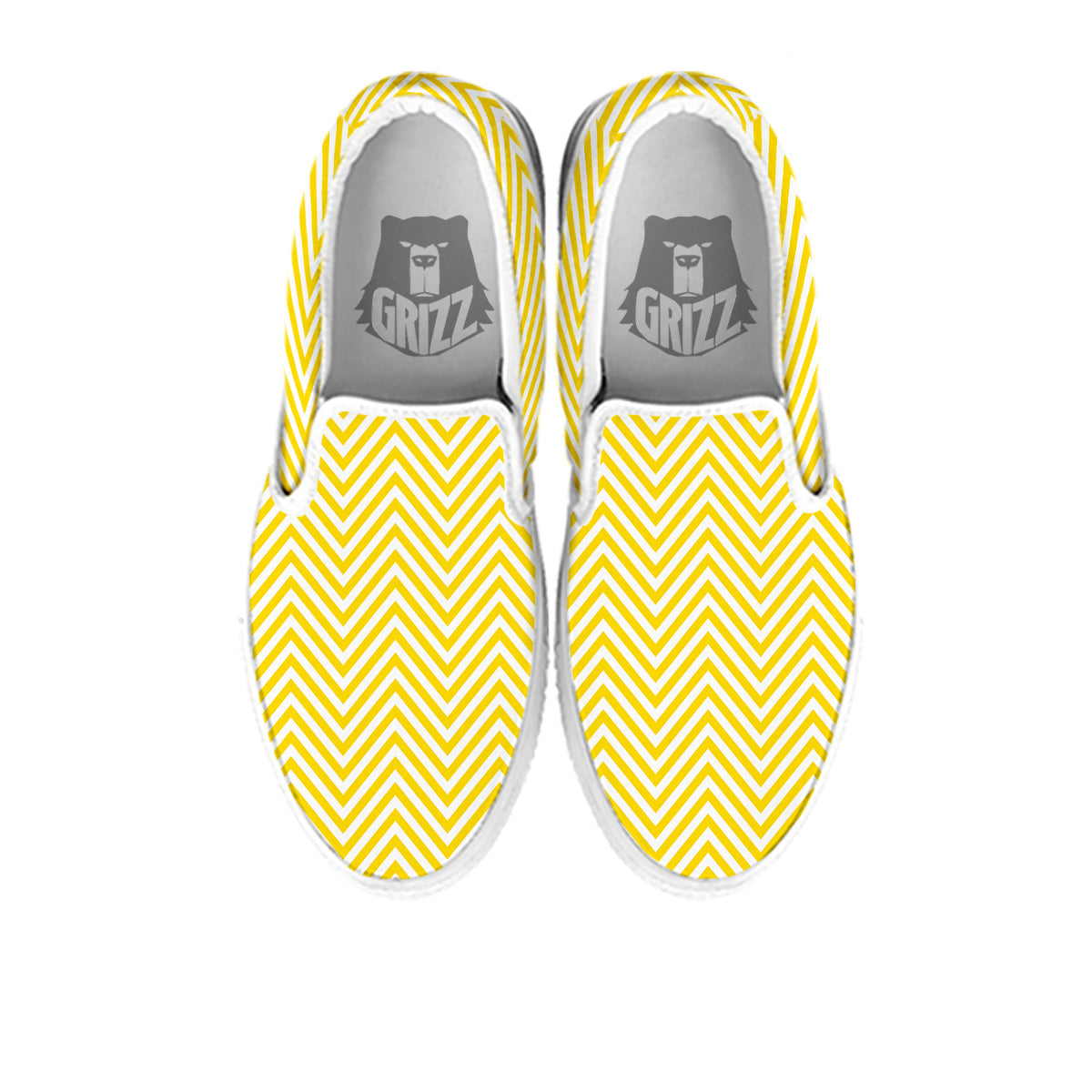 Zigzag Yellow And White Print Pattern White Slip On Shoes-grizzshop