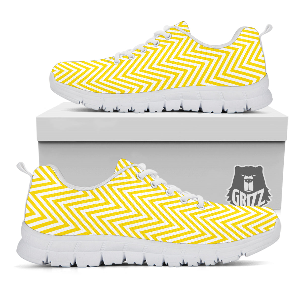 Zigzag Yellow And White Print Pattern White Sneaker-grizzshop