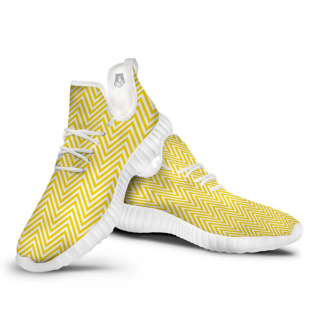 Zigzag Yellow And White Print Pattern White Walking Shoes-grizzshop