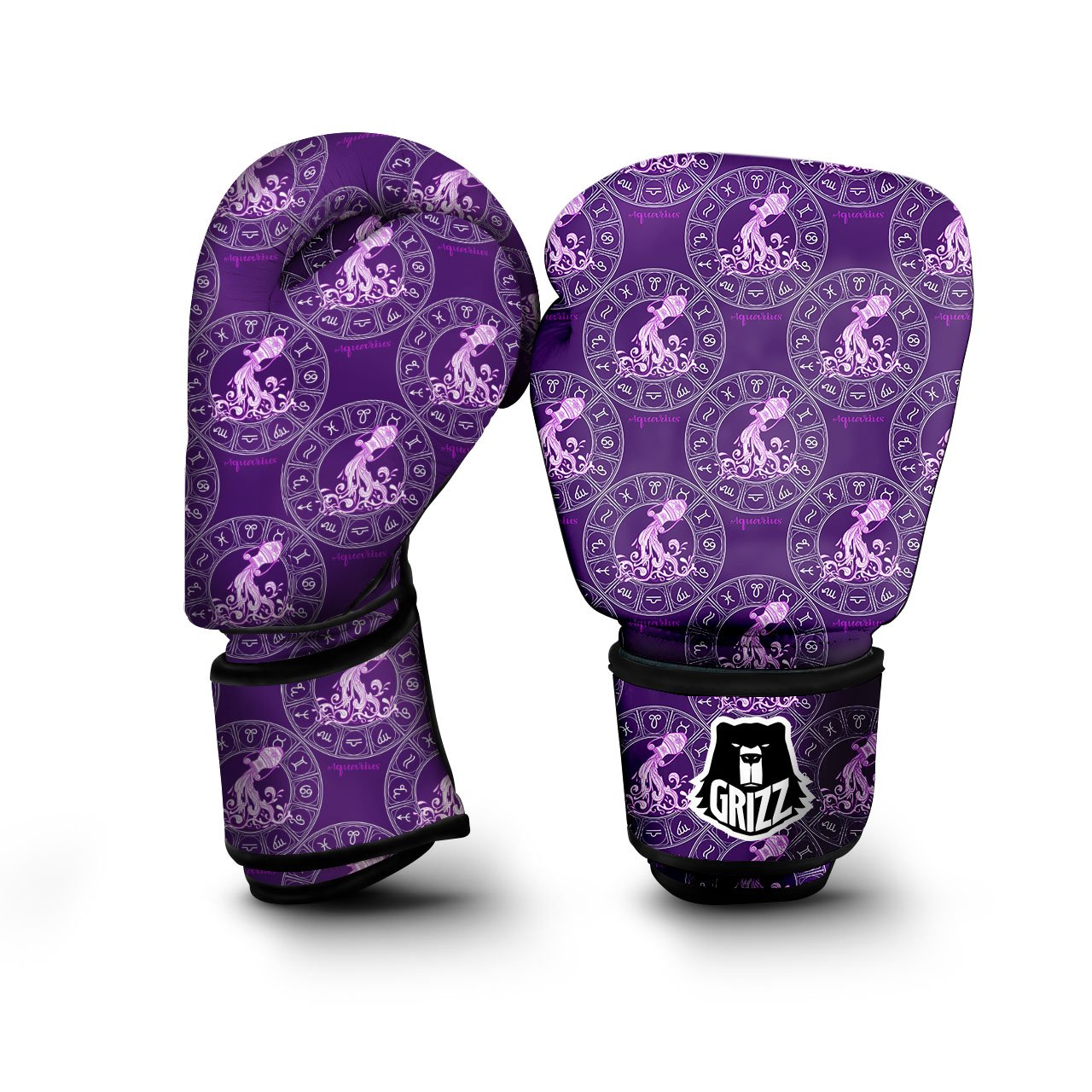 Zodiac Aquarius Purple Print Pattern Boxing Gloves-grizzshop