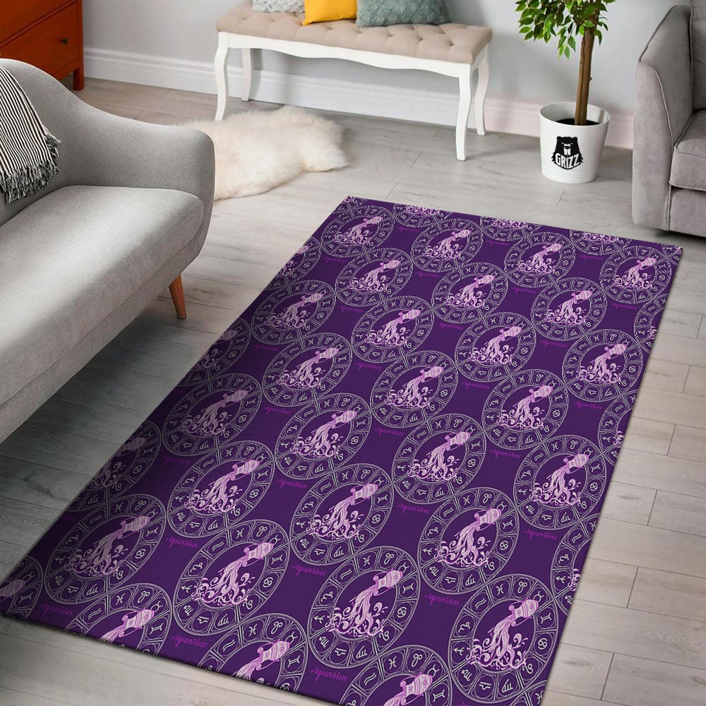 Zodiac Aquarius Purple Print Pattern Floor Mat-grizzshop