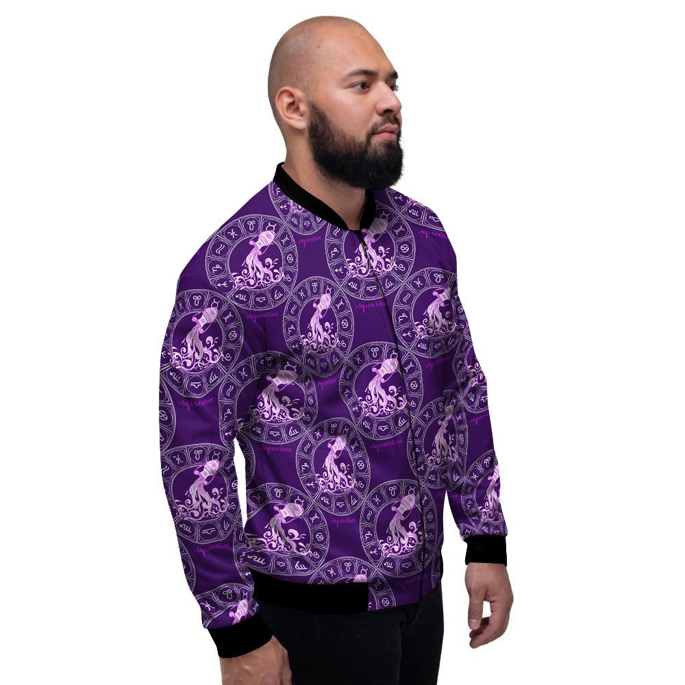 Zodiac Aquarius Purple Print Pattern Men's Bomber Jacket-grizzshop