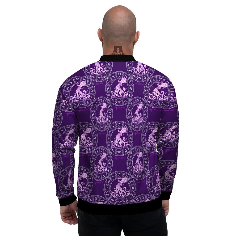Zodiac Aquarius Purple Print Pattern Men's Bomber Jacket-grizzshop