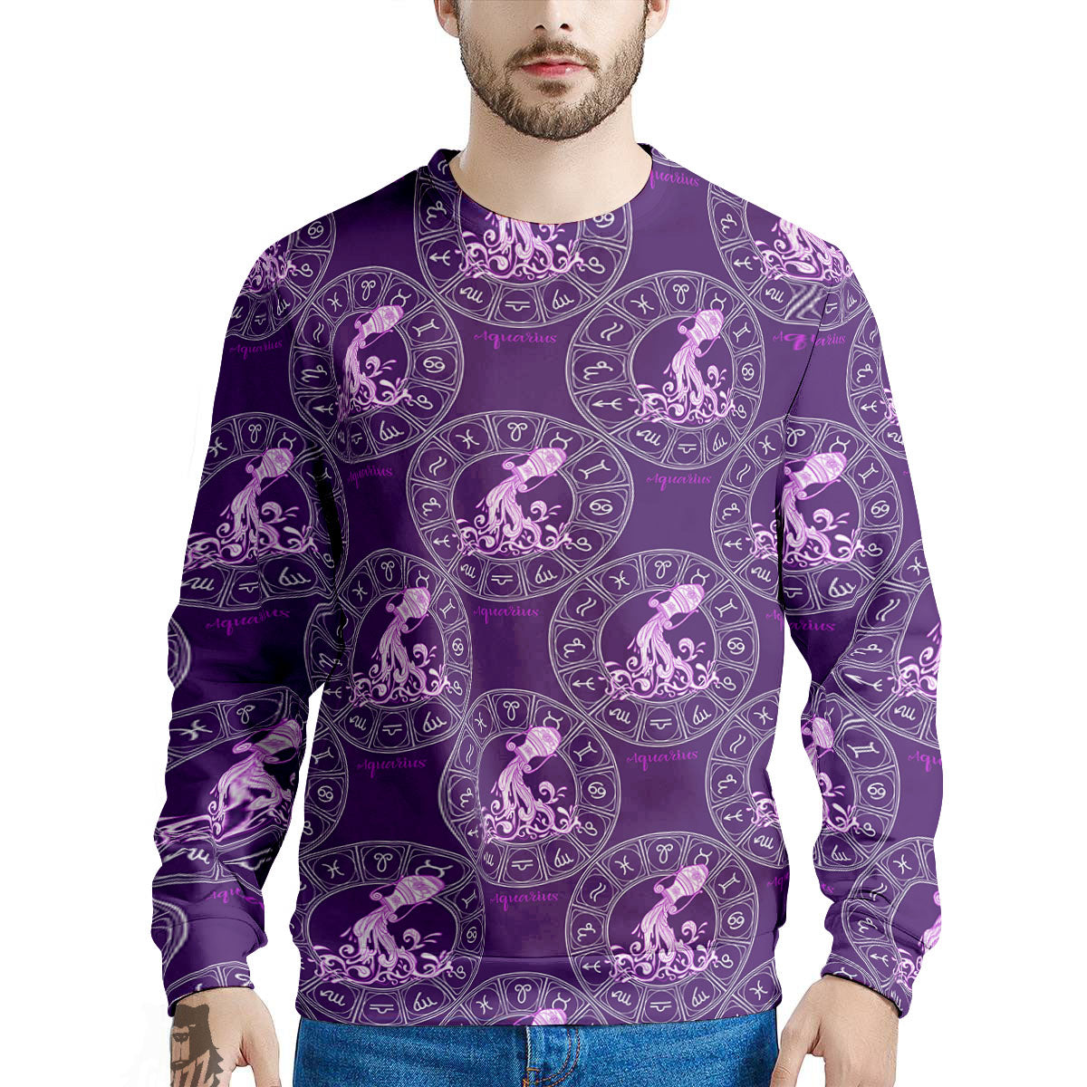 Zodiac Aquarius Purple Print Pattern Men's Sweatshirt-grizzshop
