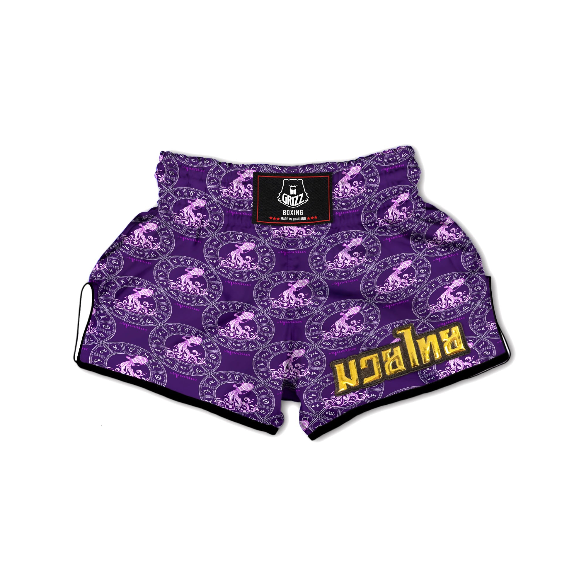 Zodiac Aquarius Purple Print Pattern Muay Thai Boxing Shorts-grizzshop