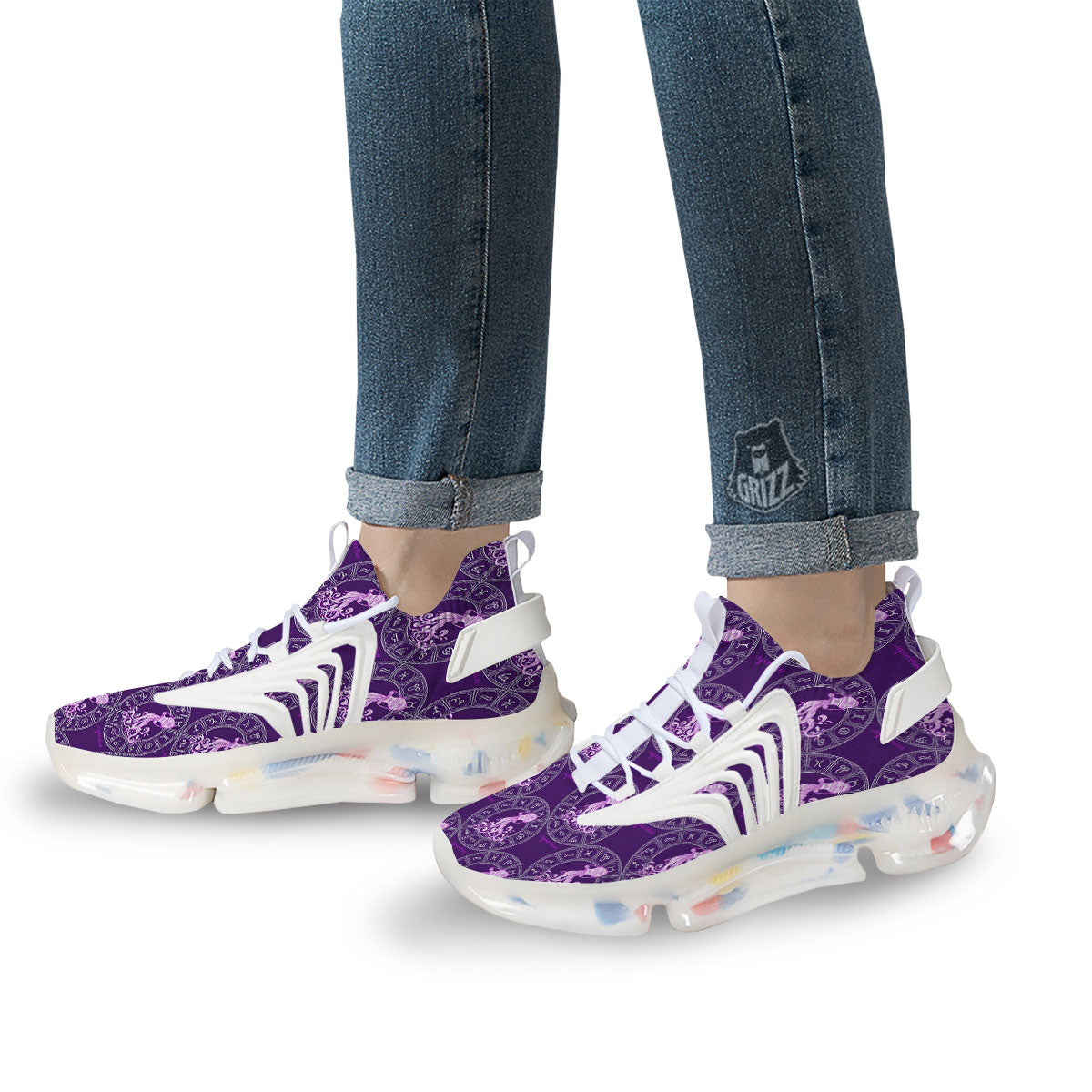 Zodiac Aquarius Purple Print Pattern White Gym Shoes-grizzshop
