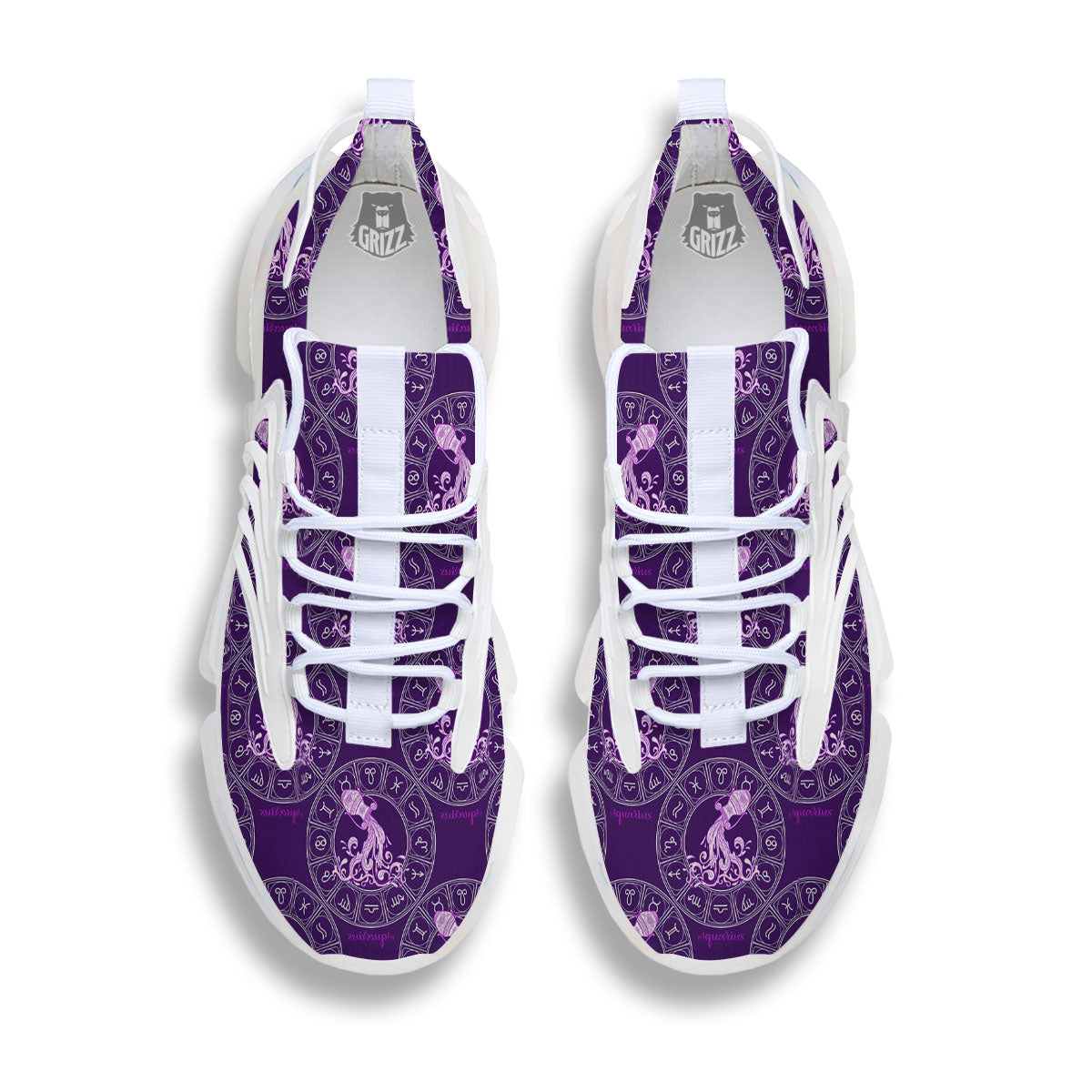 Zodiac Aquarius Purple Print Pattern White Gym Shoes-grizzshop
