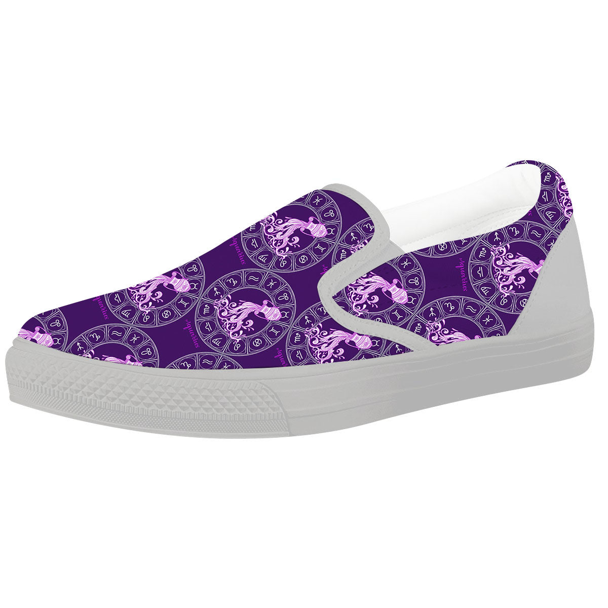 Zodiac Aquarius Purple Print Pattern White Slip On Shoes-grizzshop