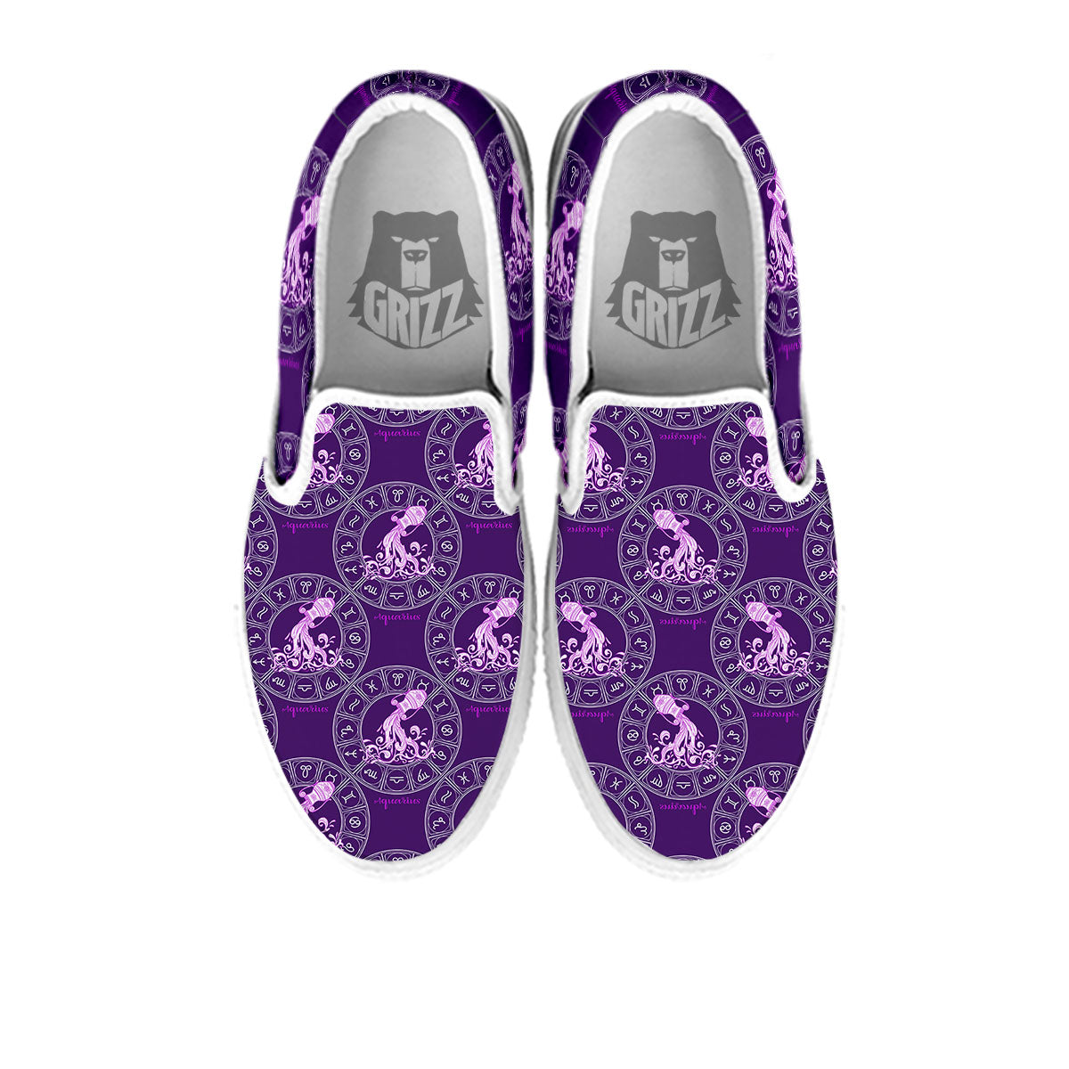 Zodiac Aquarius Purple Print Pattern White Slip On Shoes-grizzshop