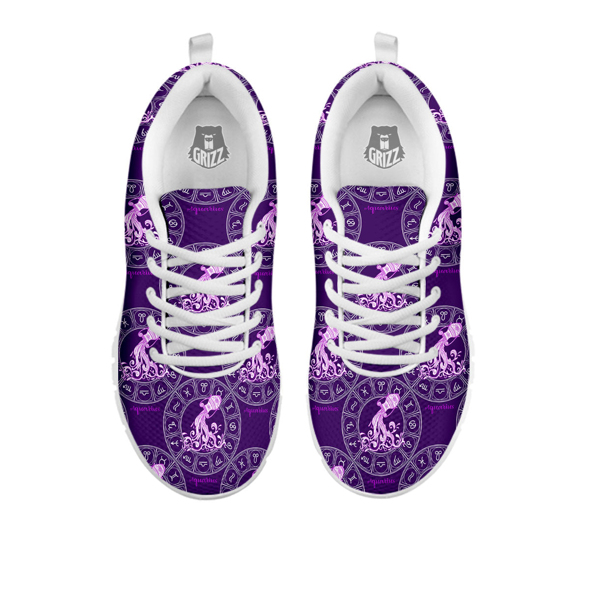 Zodiac Aquarius Purple Print Pattern White Sneaker-grizzshop