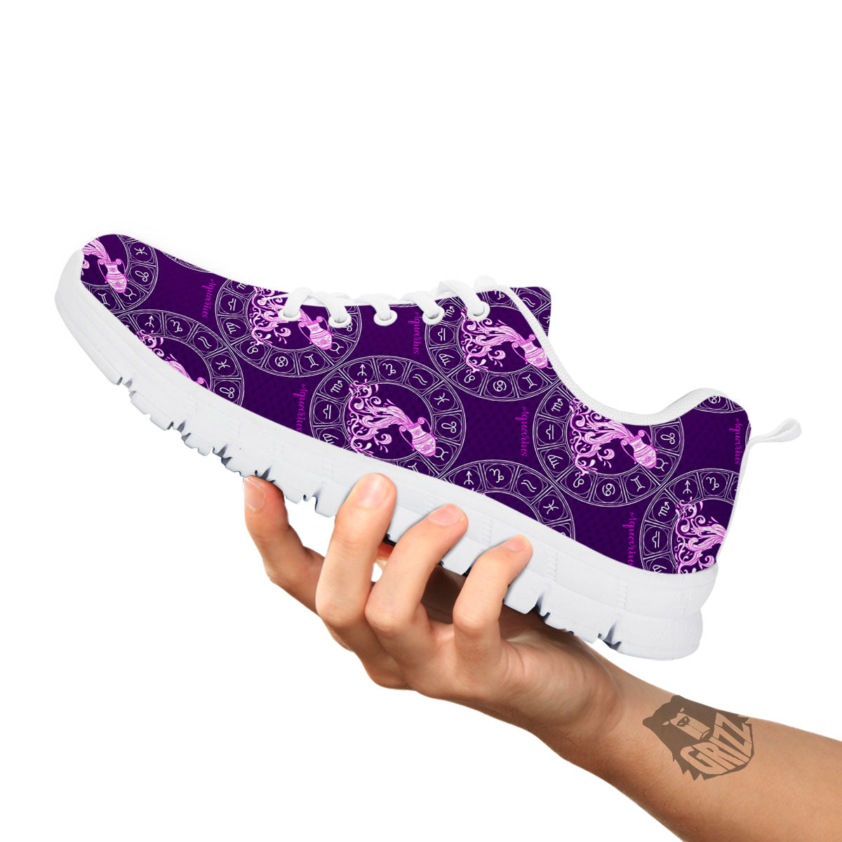 Zodiac Aquarius Purple Print Pattern White Sneaker-grizzshop