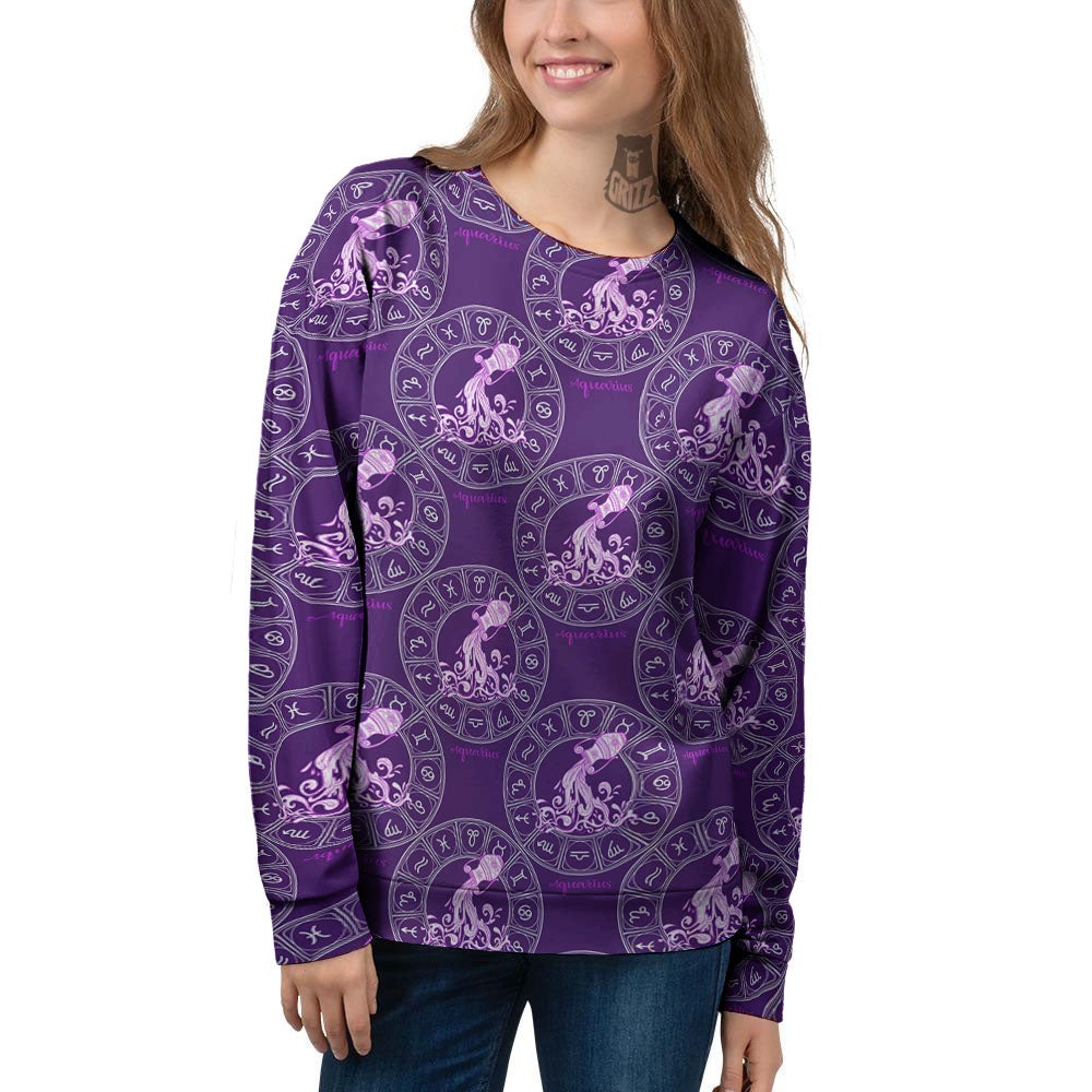 Zodiac Aquarius Purple Print Pattern Women's Sweatshirt-grizzshop
