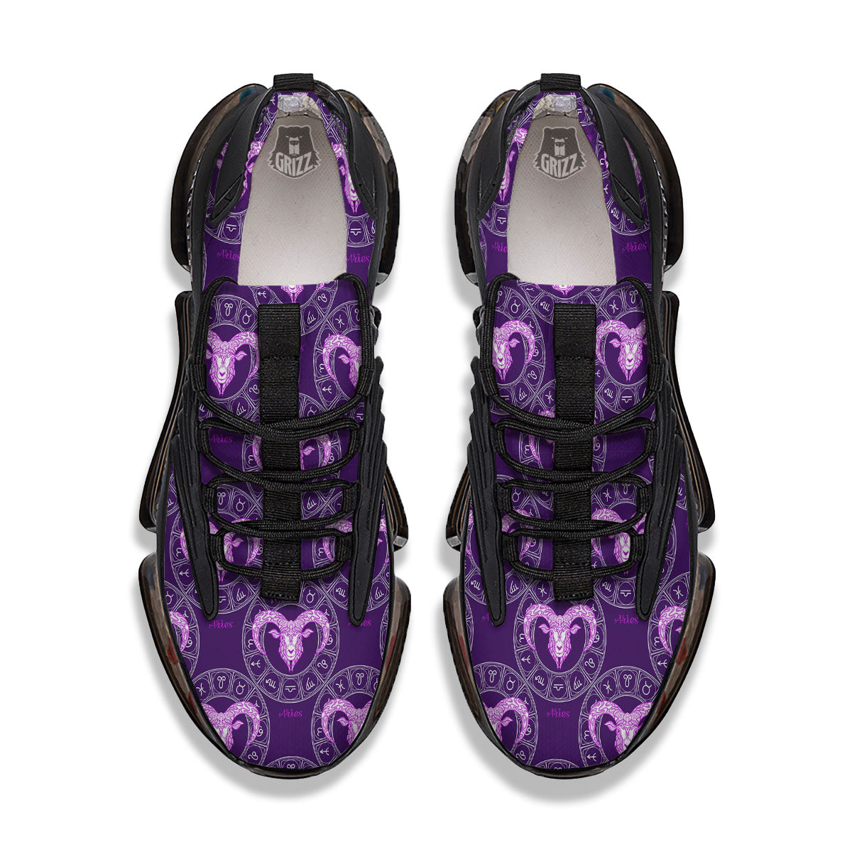 Zodiac Aries Purple Print Pattern Black Gym Shoes-grizzshop