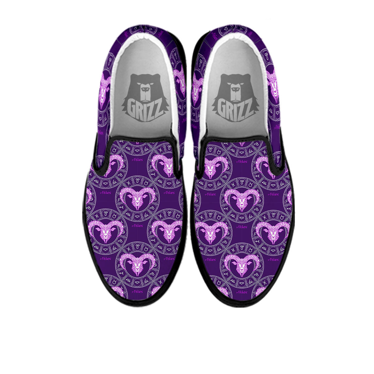 Zodiac Aries Purple Print Pattern Black Slip On Shoes-grizzshop