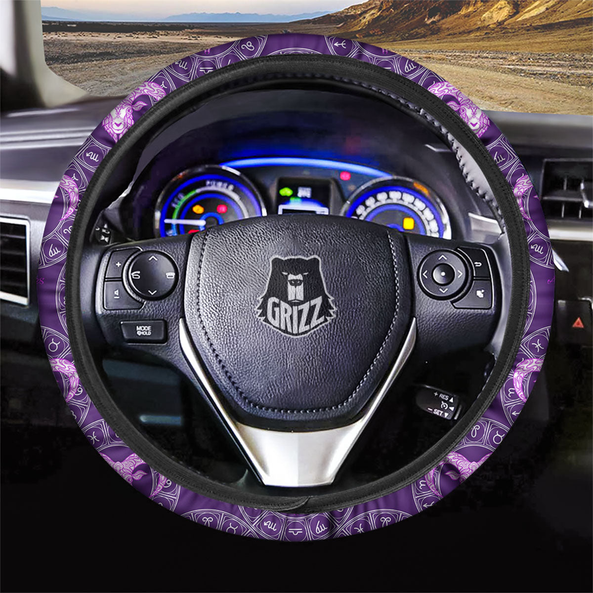 Zodiac Aries Purple Print Pattern Car Steering Wheel Cover-grizzshop