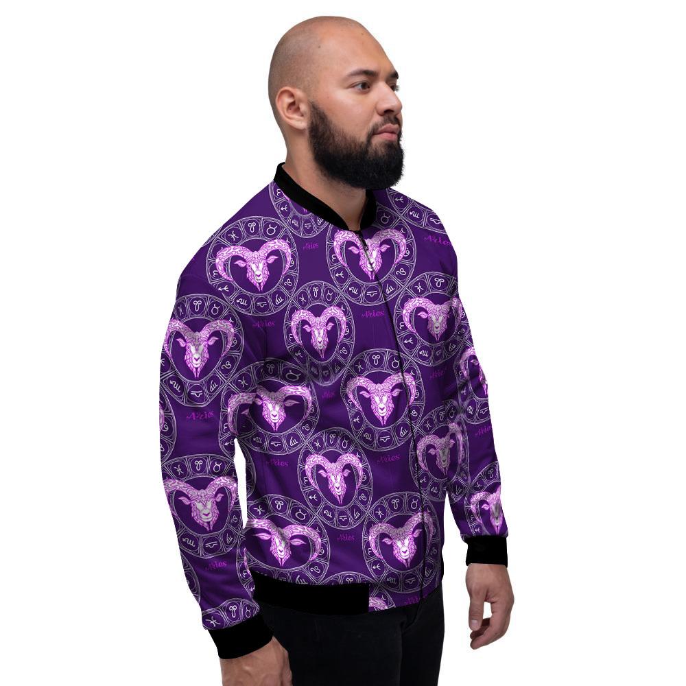 Zodiac Aries Purple Print Pattern Men's Bomber Jacket-grizzshop
