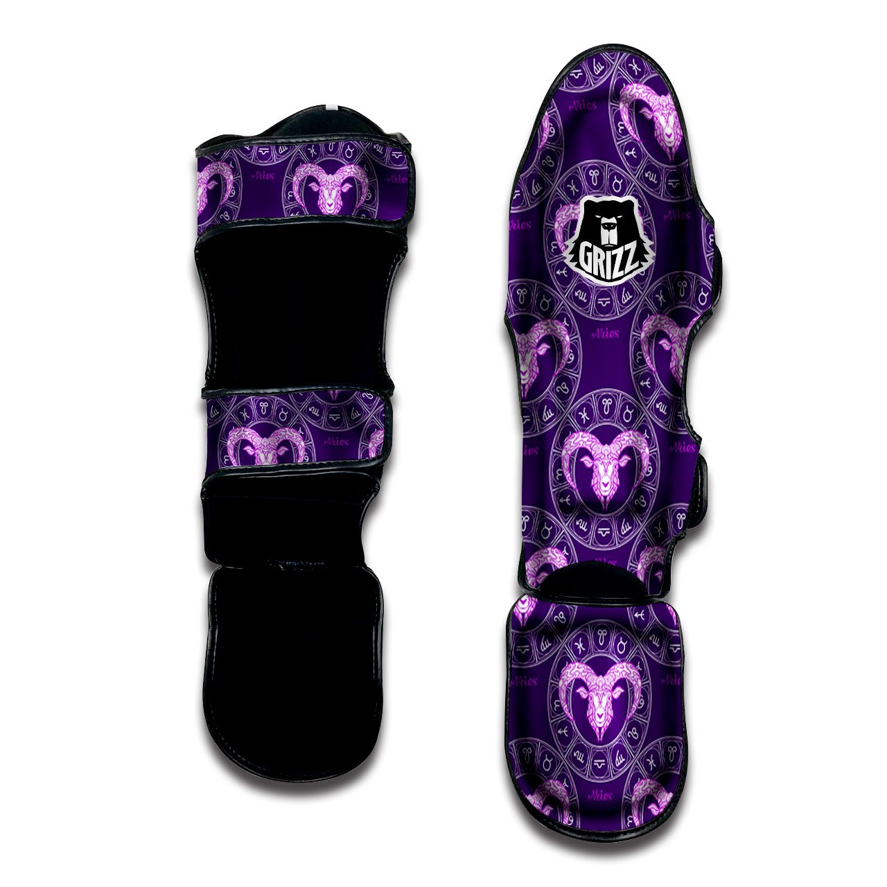 Zodiac Aries Purple Print Pattern Muay Thai Shin Guards-grizzshop