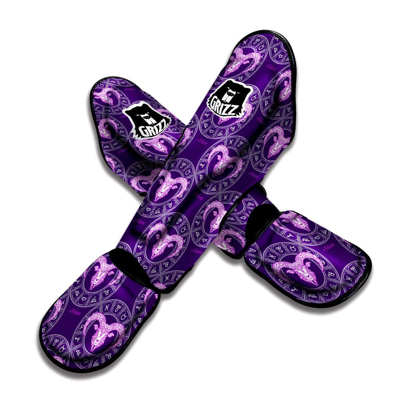 Zodiac Aries Purple Print Pattern Muay Thai Shin Guards-grizzshop