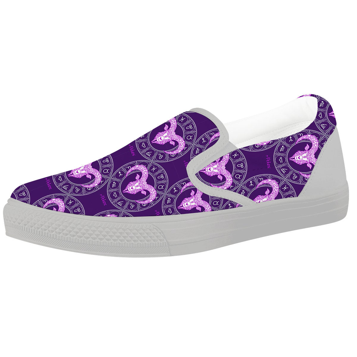 Zodiac Aries Purple Print Pattern White Slip On Shoes-grizzshop