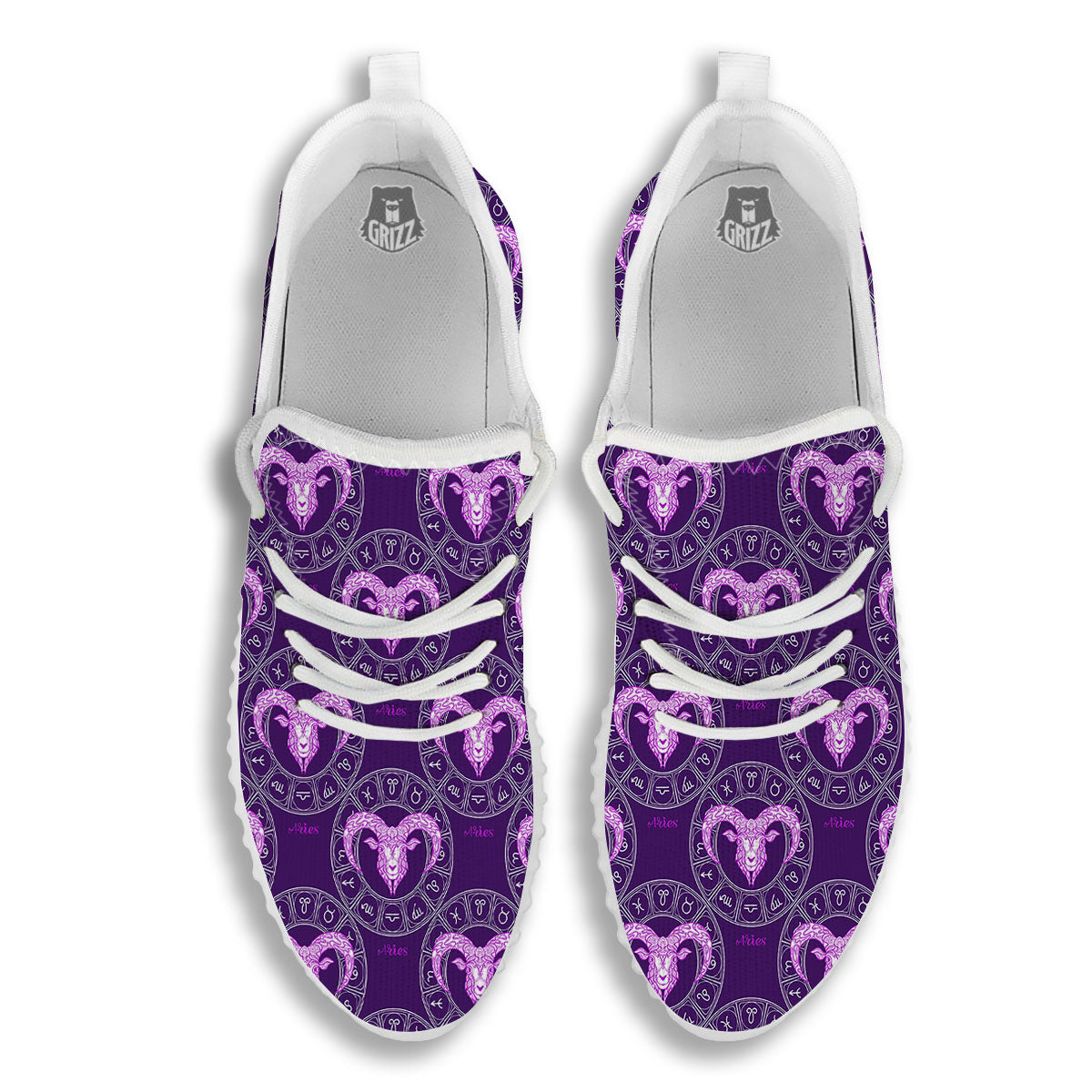 Zodiac Aries Purple Print Pattern White Walking Shoes-grizzshop