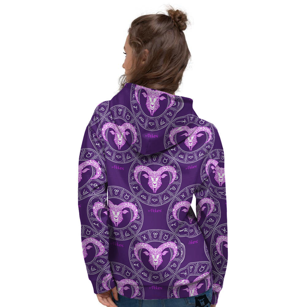 Zodiac Aries Purple Print Pattern Women's Hoodie-grizzshop