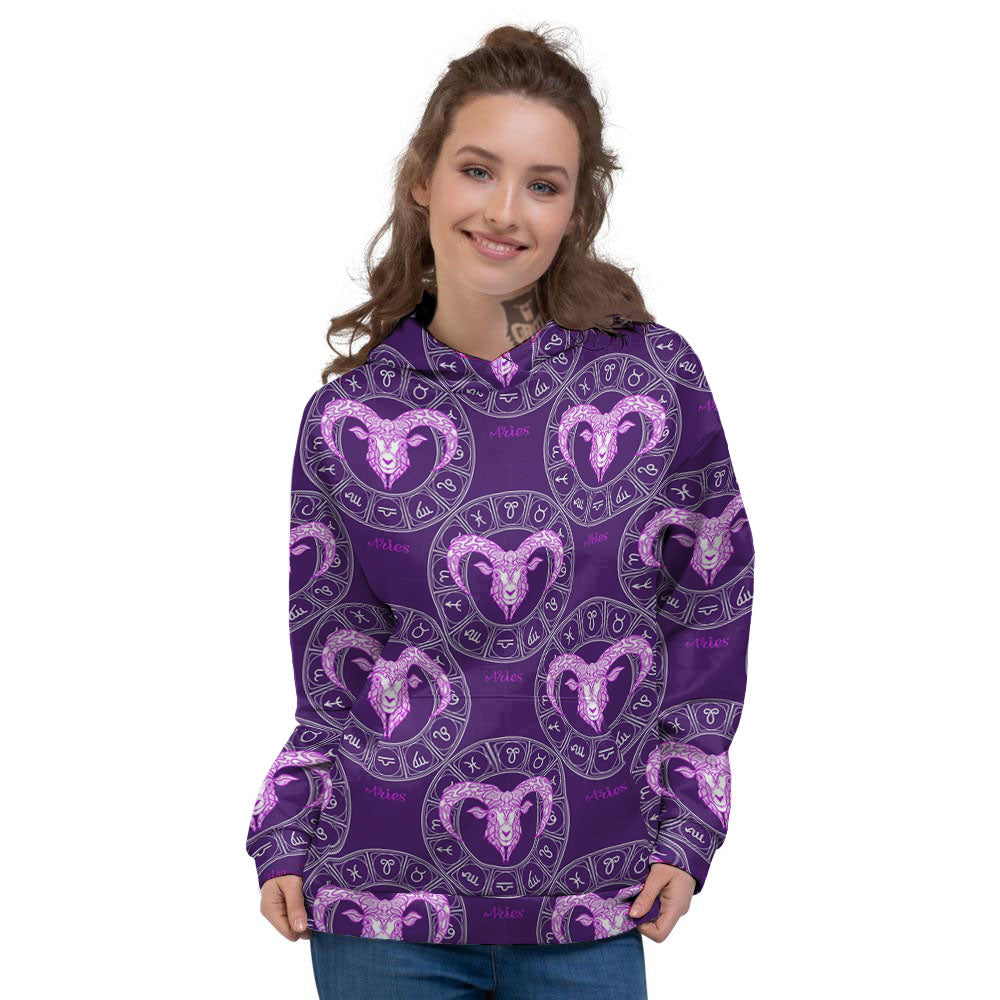 Zodiac Aries Purple Print Pattern Women's Hoodie-grizzshop