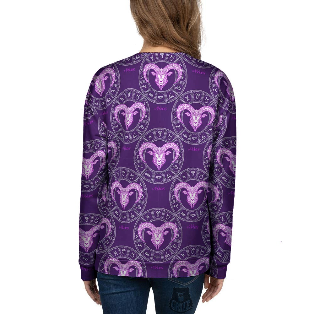 Zodiac Aries Purple Print Pattern Women's Sweatshirt-grizzshop