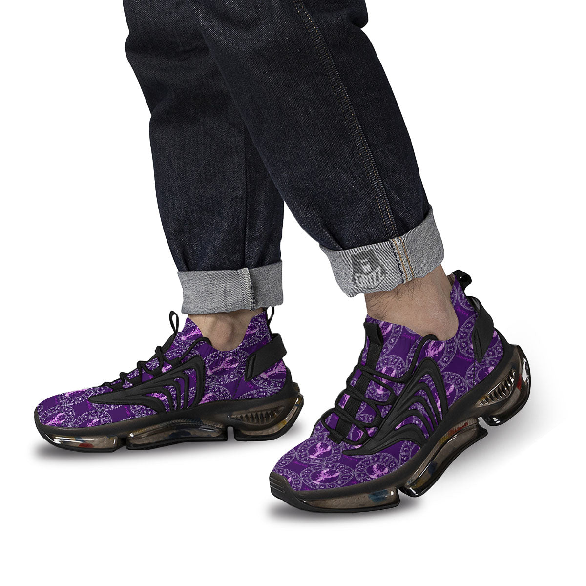 Zodiac Cancer Purple Print Pattern Black Gym Shoes-grizzshop